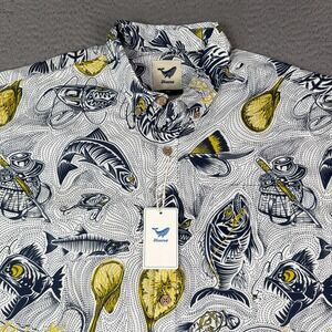 Yiume Shirt Mens 2XL Multicolor Fish Print Short Sleeve 100% Cotton Pocket NEW
